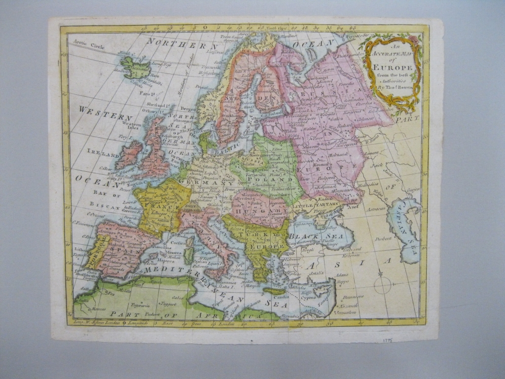 Mapa a color de Europa, 1775. E. y T. Bowen